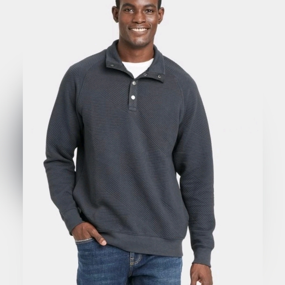 Goodfellow & Со Men's Quilted Snap Pullover Sweater Size Large NWT! DARK GRAY